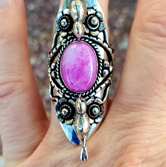New Pink Rainbow Moonstone 925 Silver Birds Statement Ring. - Picture 16 of 16